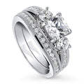 Sterling Silver Cushion Cut Cubic Zirconia Ring Set, Rhodium Plated Size 8.5 R7633