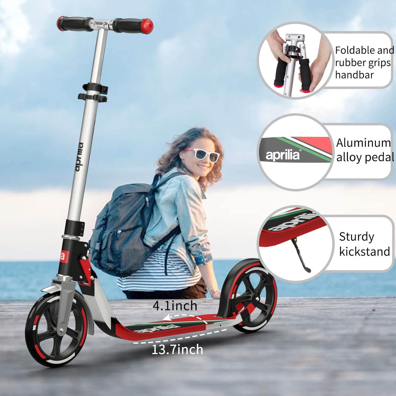 Foldable Kick Scooter with Big Wheel, 4 Level Height Adjustable L380591