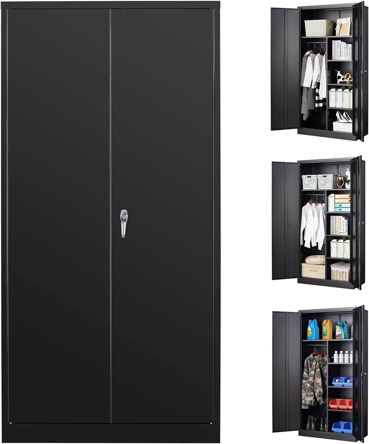 72" Tall Steel Storage Cabinet with Locking Door and 4 Adjustable Shelves (White) M5538