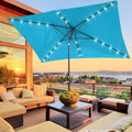 10 x 6.5ft LED Rectangle Outdoor Patio Umbrella with Polyester Canopy, Lake Blue W736