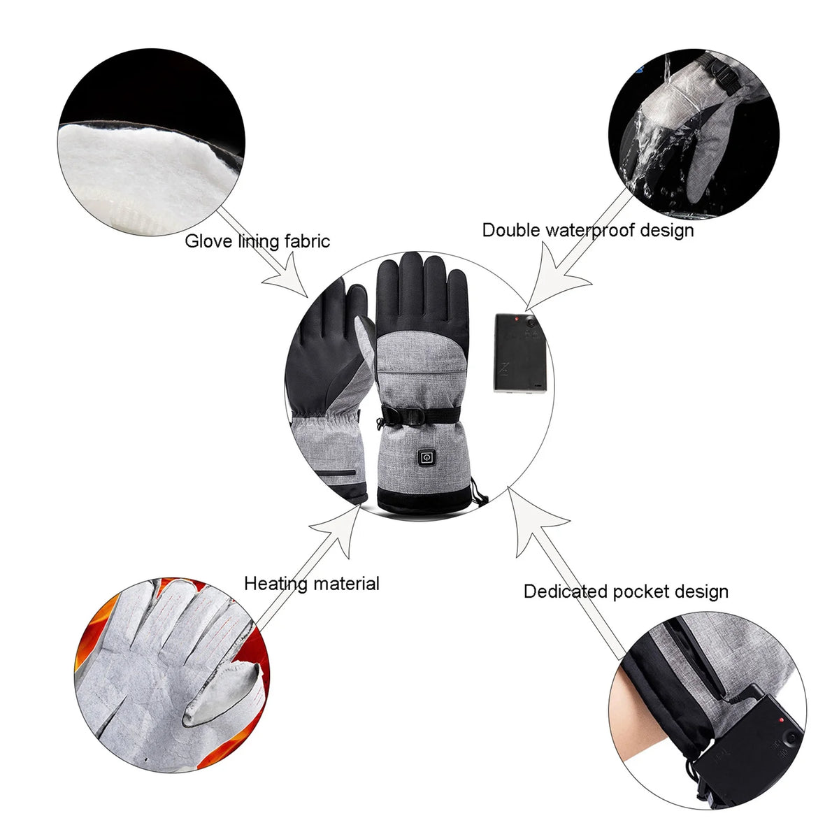 Heated Waterproof Touch Screen Ski Gloves H4537