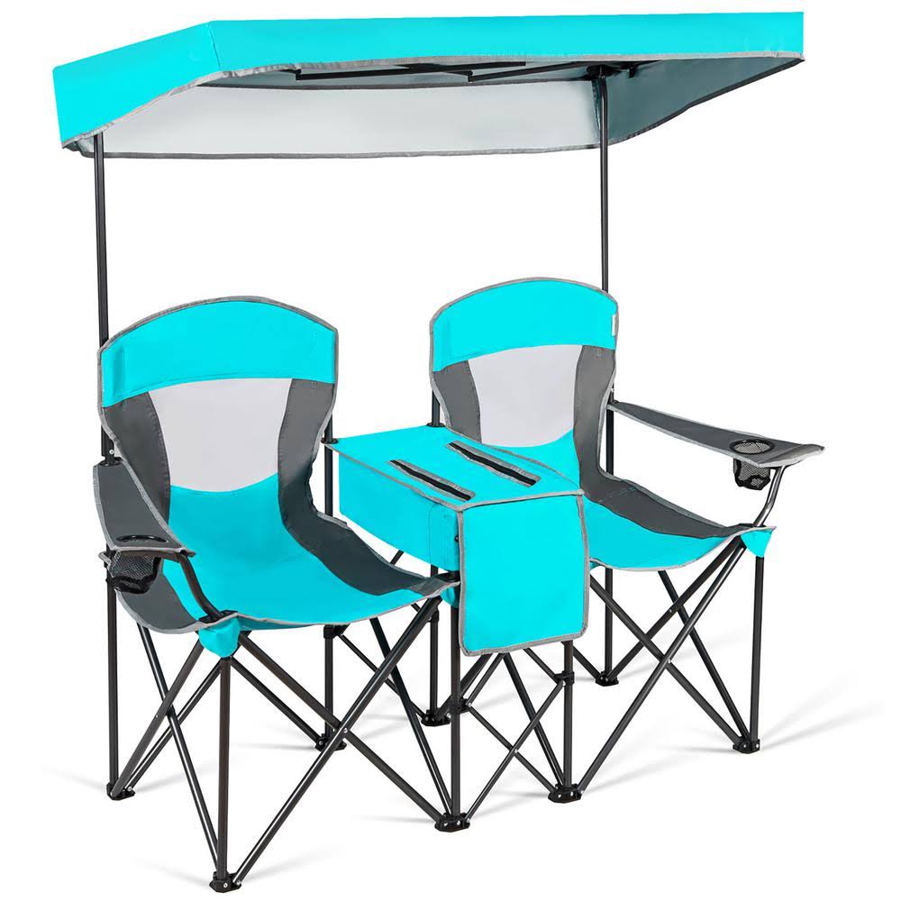 Turquoise Portable Folding Camping Canopy Chair with Cup Holder Cooler C637