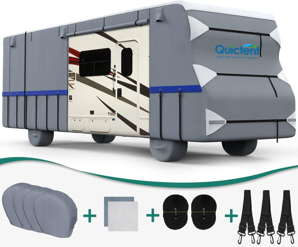 RV Cover, Extra-Thick 6-ply, Fits 29-32Ft Motorhome, Breathable Waterproof Rip-Stop Anti-UV with 2 Windproof Straps, 4 Tire Covers J864683