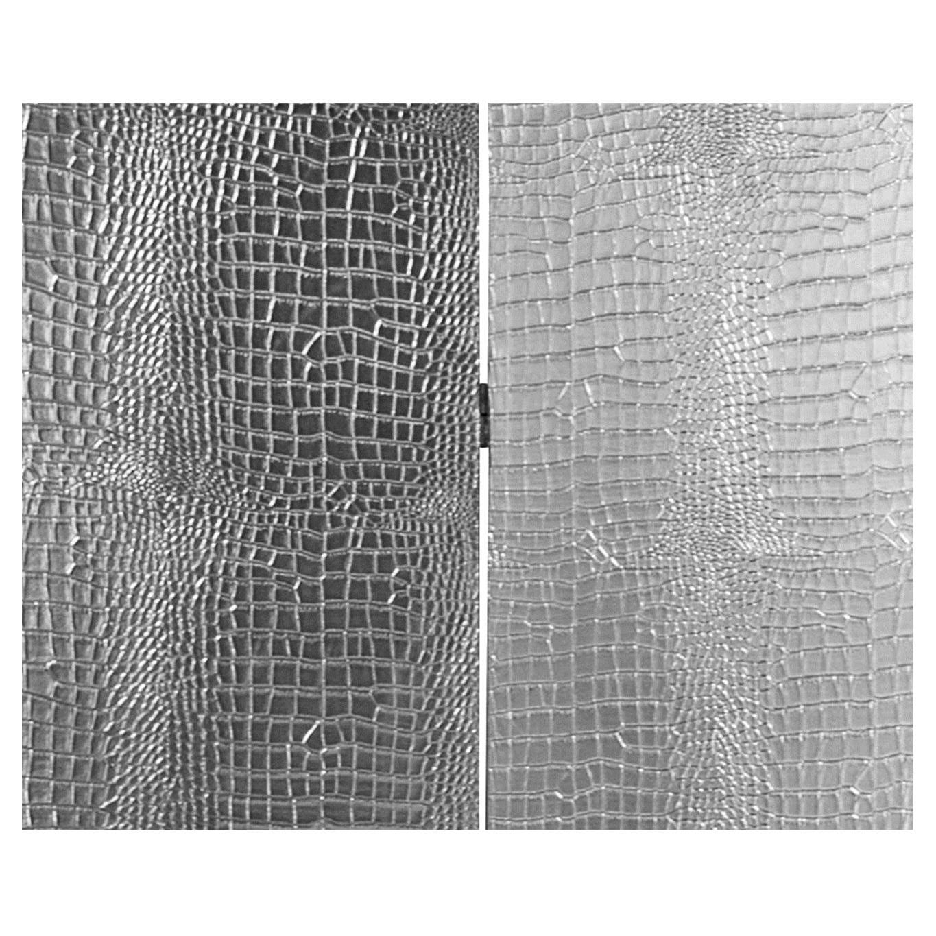 6 ft. Tall Faux Leather Silver Crocodile Room Divider 6 Panel S2463