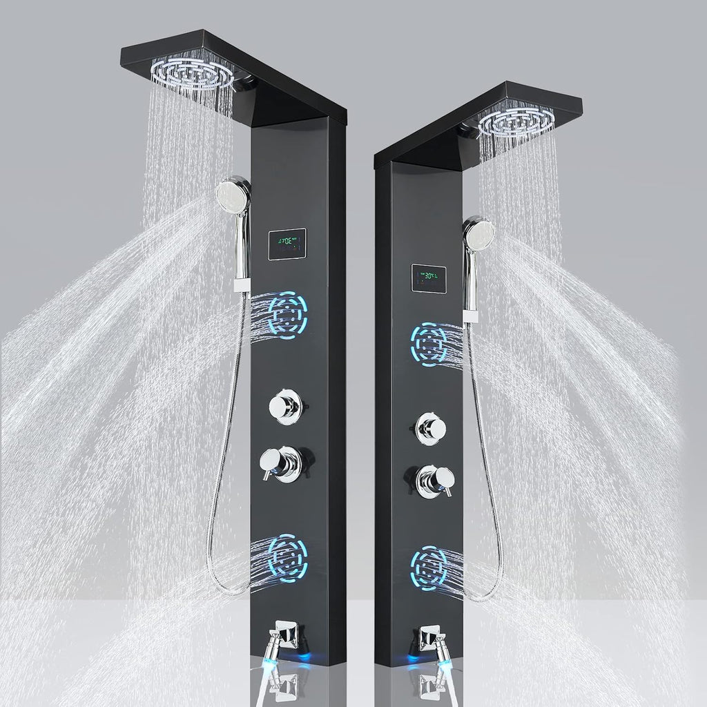 LED Shower Panel Tower System with Body Massage Jets, Rainfall Shower Head, Handheld Sprayer, Tub Spout J230