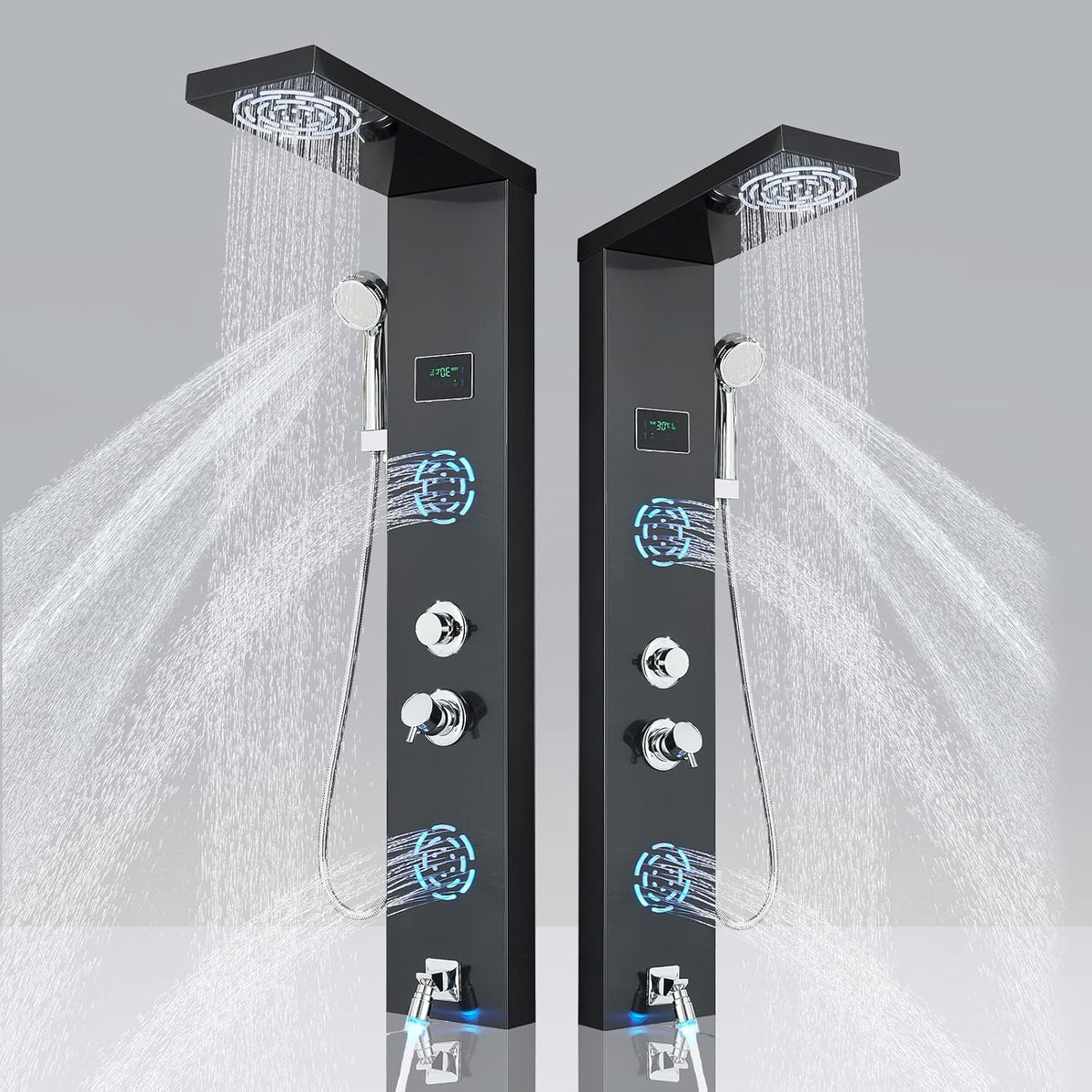 LED Shower Panel Tower System with Body Massage Jets, Rainfall Shower Head, Handheld Sprayer, Tub Spout J230