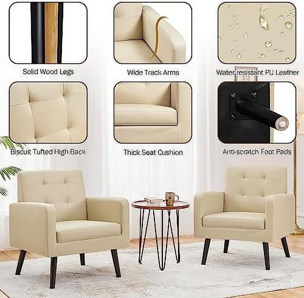 Black PU Leather Accent Armchair with Wood Legs 2PCS I586