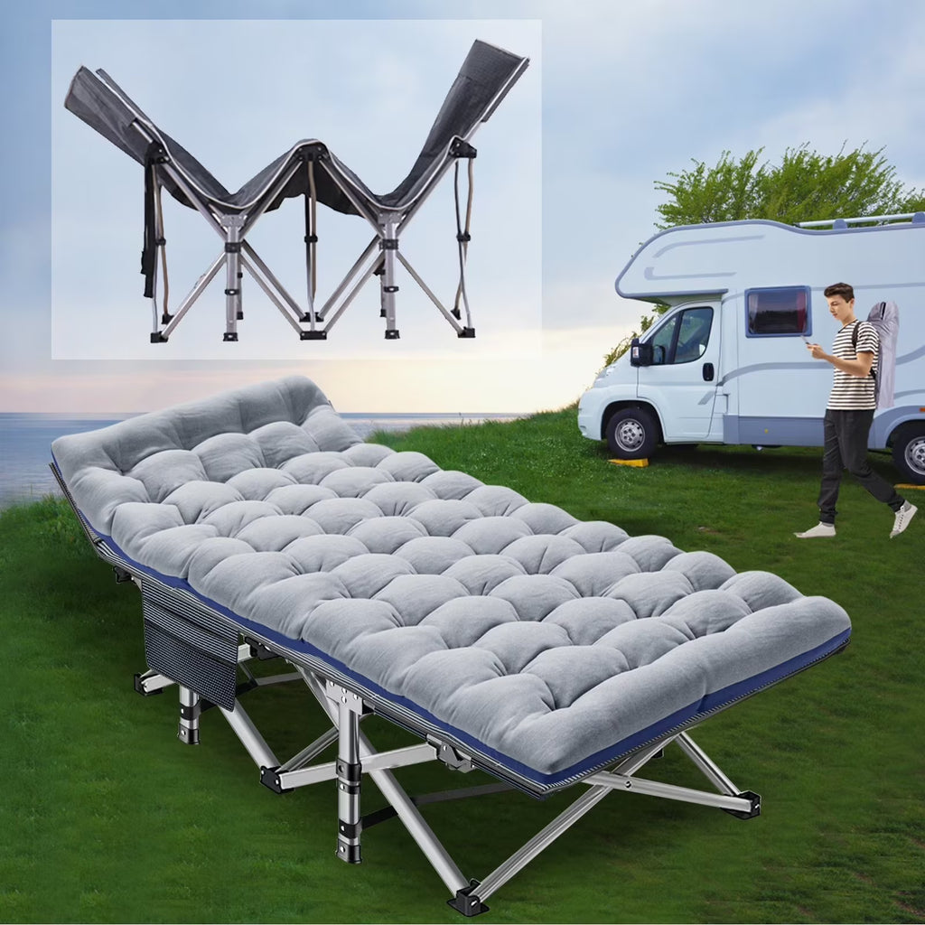 Folding Camping Cot with Thick Mattress, Double Layer Oxford, Carry Bag O6597