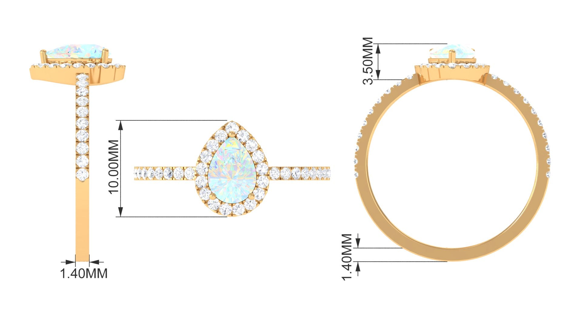 14K White Gold Teardrop Ring with Diamond Halo I2318