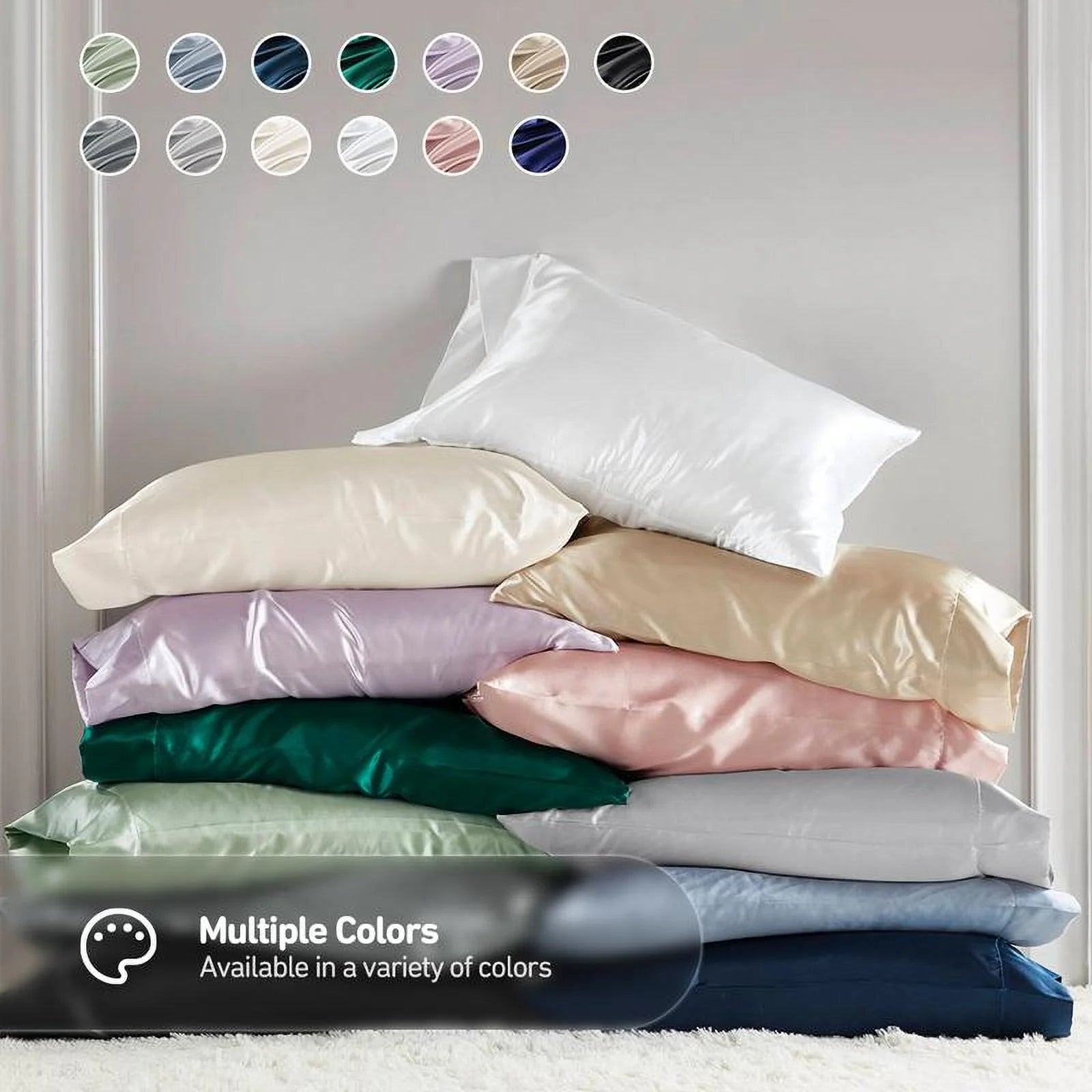 6 Piece Satin Sheet Set with Flat Sheet, Fitted Sheet, 4 Pillowcases T373