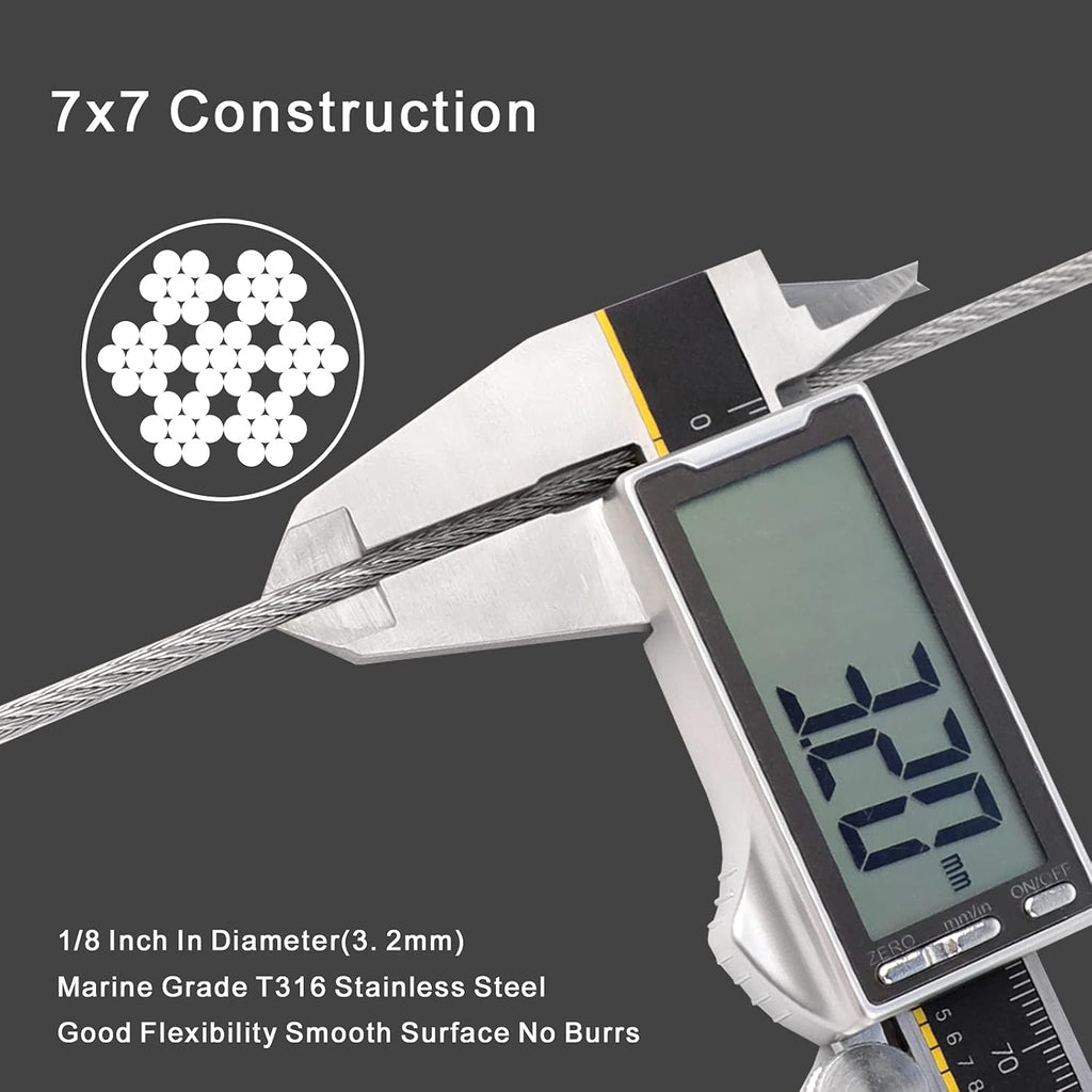 1/8 T316 Stainless Steel Cable with Cutter, 150FT Wire Rope, 7x7 Strands, Pack of 2 W30762