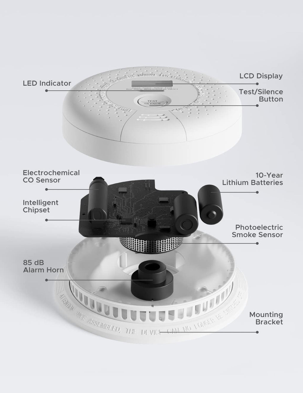 10 Year Battery Smoke and Carbon Monoxide Detector with LCD Display J63746