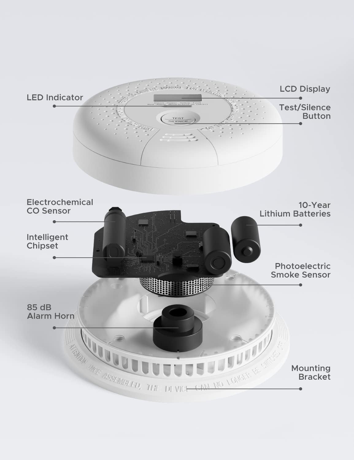 10 Year Battery Smoke and Carbon Monoxide Detector with LCD Display J63746