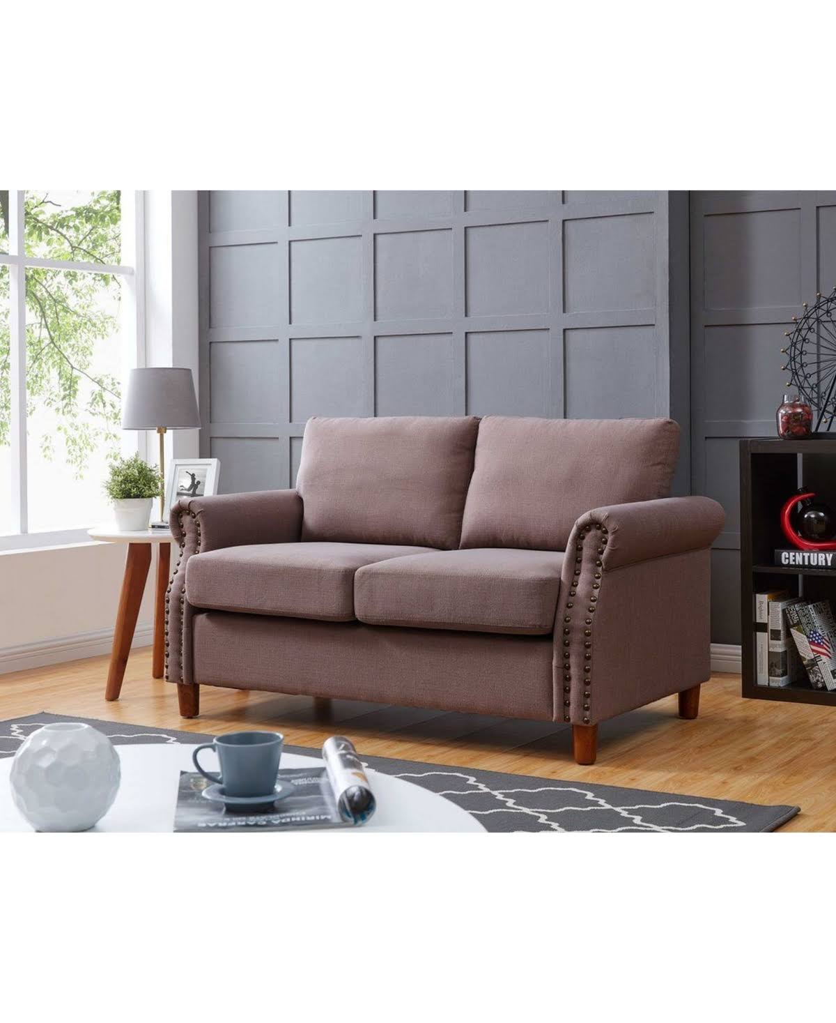Brown Nailhead Loveseat I23450