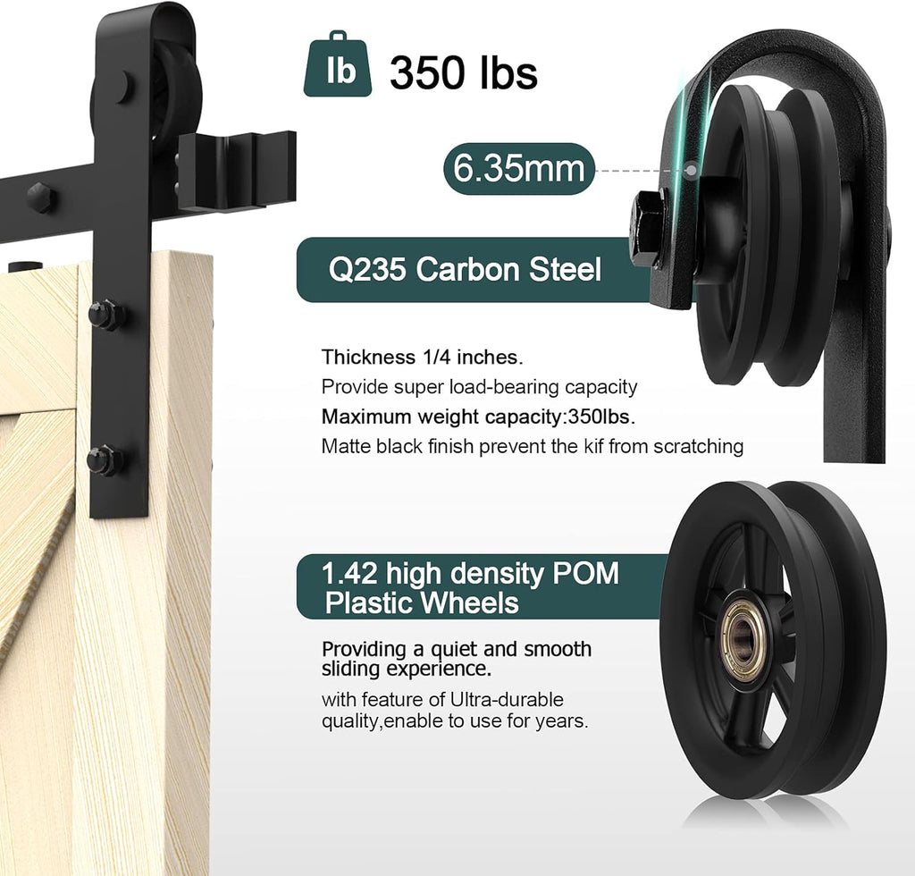 6.6FT Heavy Duty Sliding Door Hardware Kit with 12 Handle & Floor Guide E826561