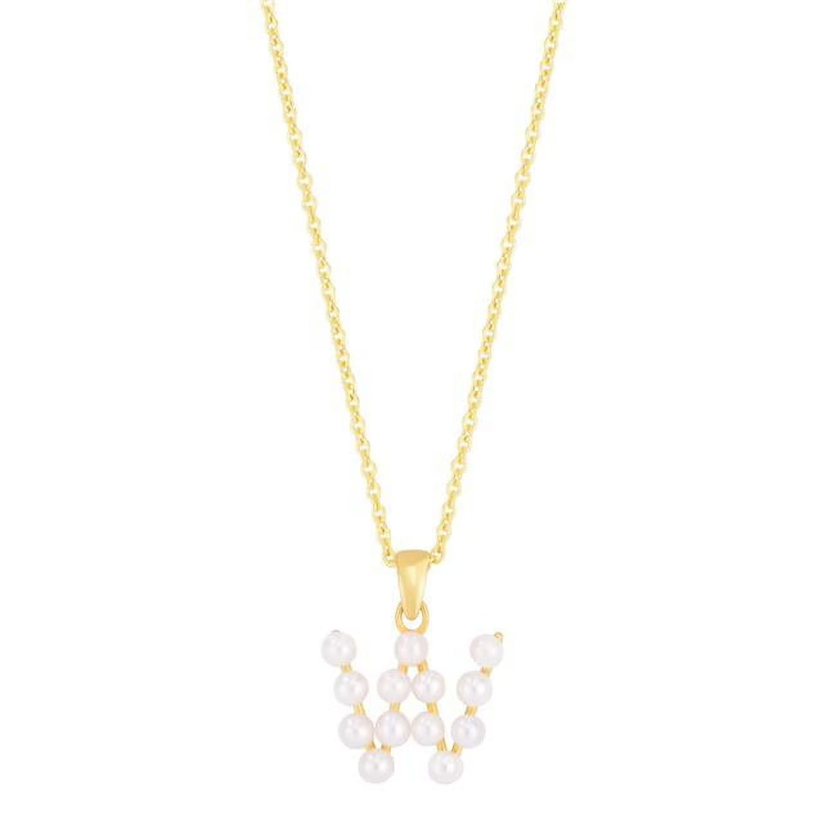 14K Yellow Gold Initial W Pendant Chain Necklace F4138