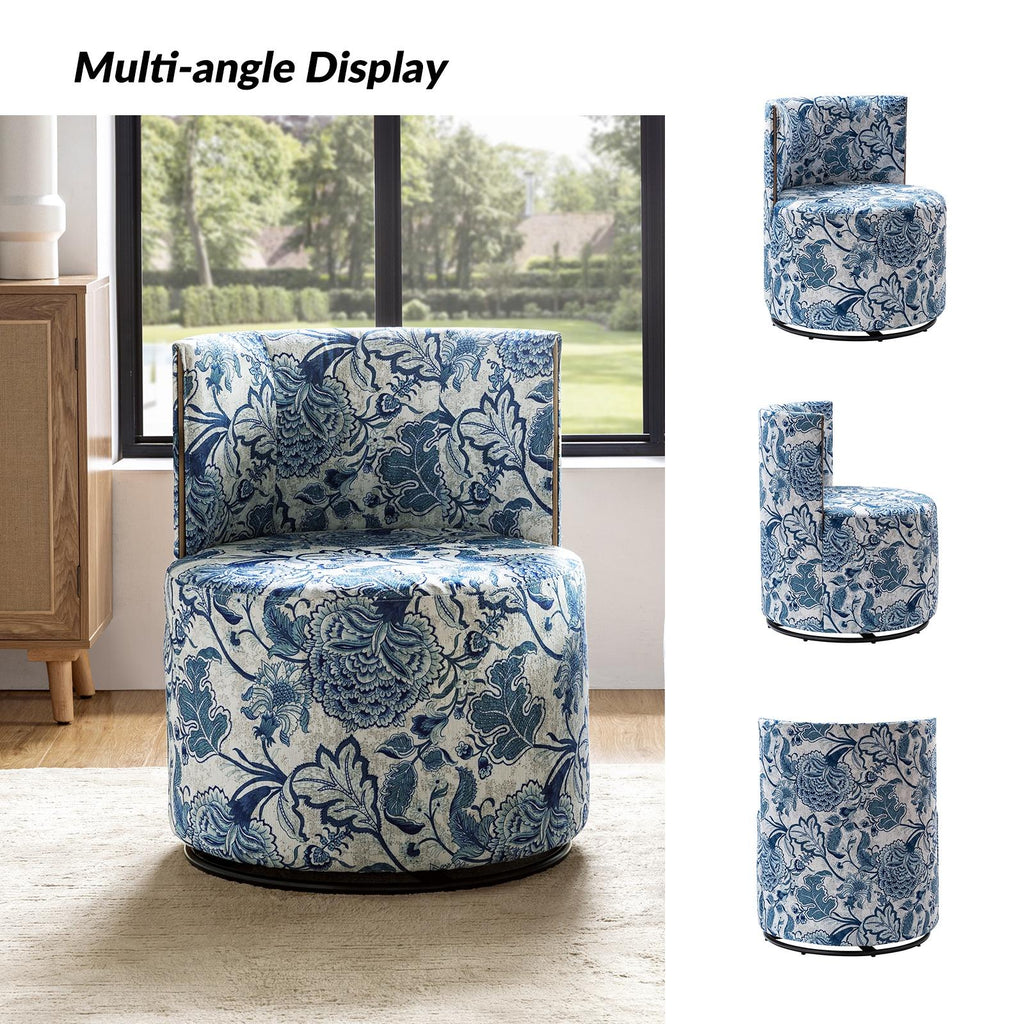 Navy Swivel Barrel Chair with Coffee Table Ottoman V65469