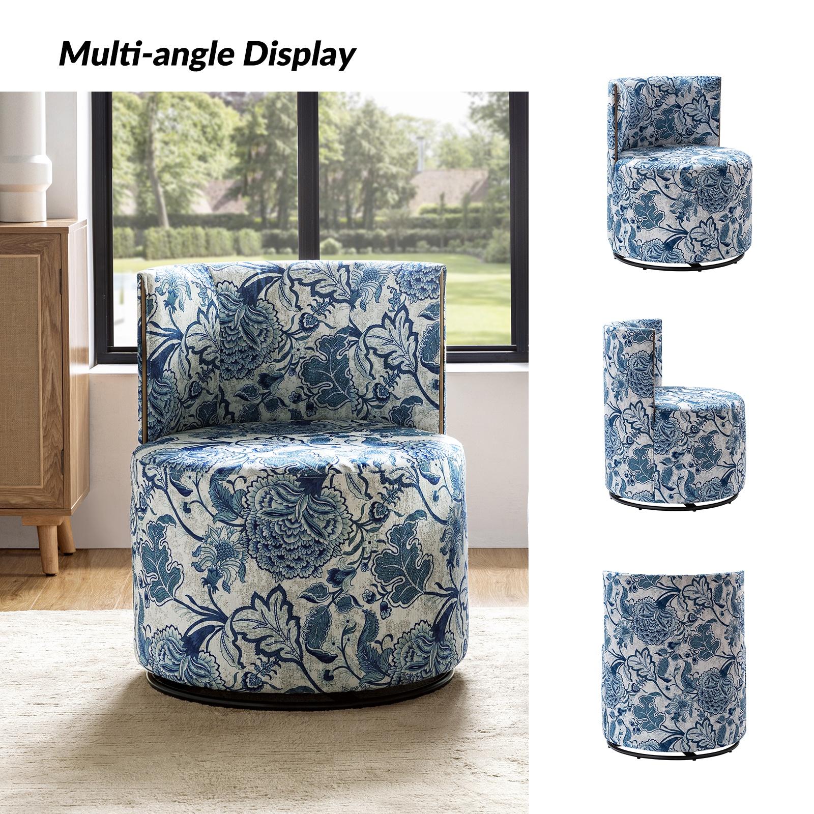 Navy Swivel Barrel Chair with Coffee Table Ottoman V65469