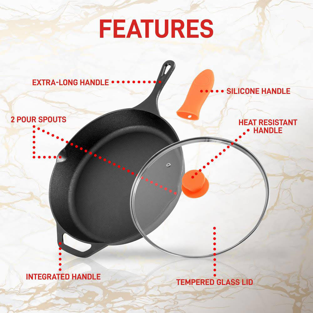 12x22 Pre Seasoned Nonstick Cast Iron Frying Pan with Lid (4 Pack) G6935