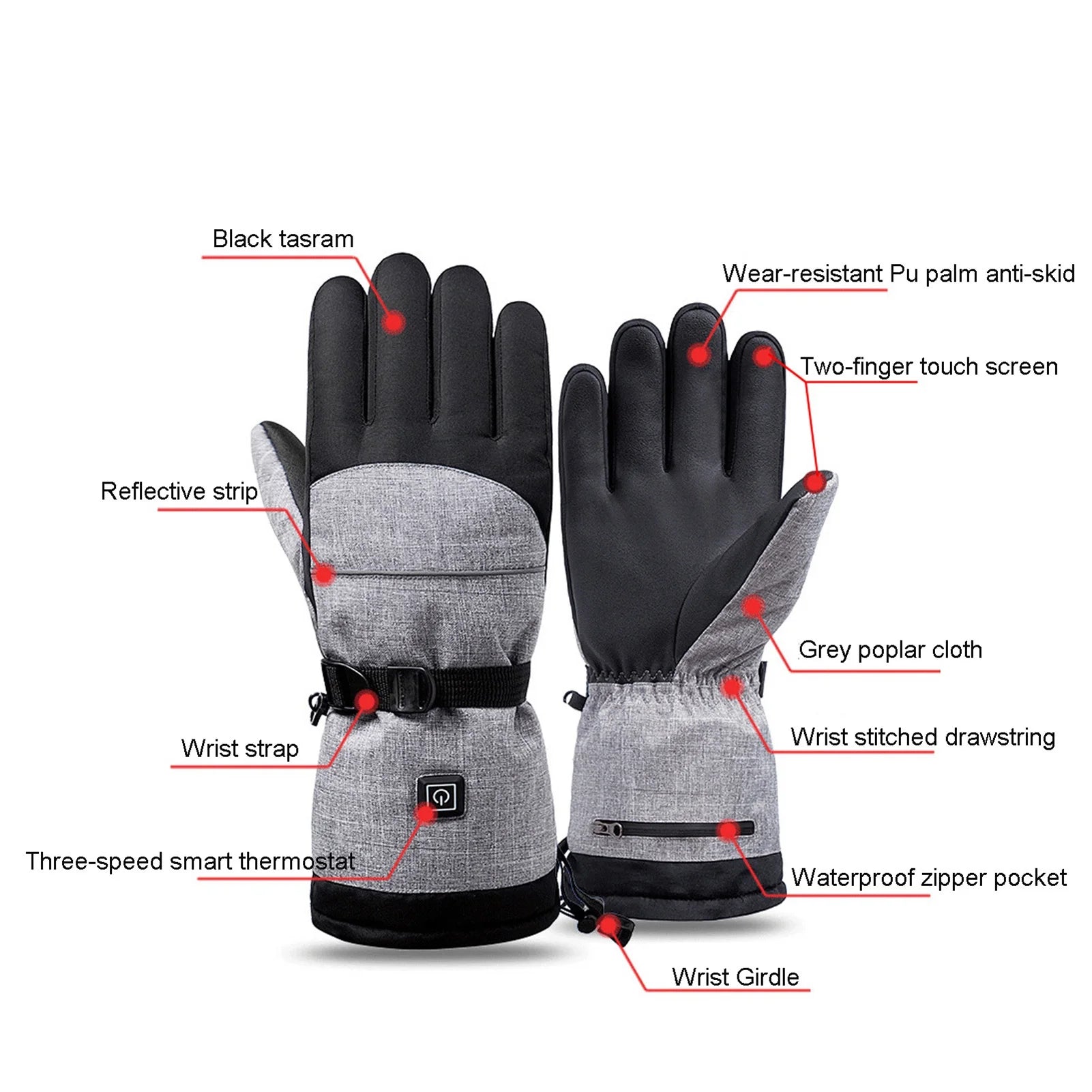 Heated Waterproof Touch Screen Ski Gloves H4537