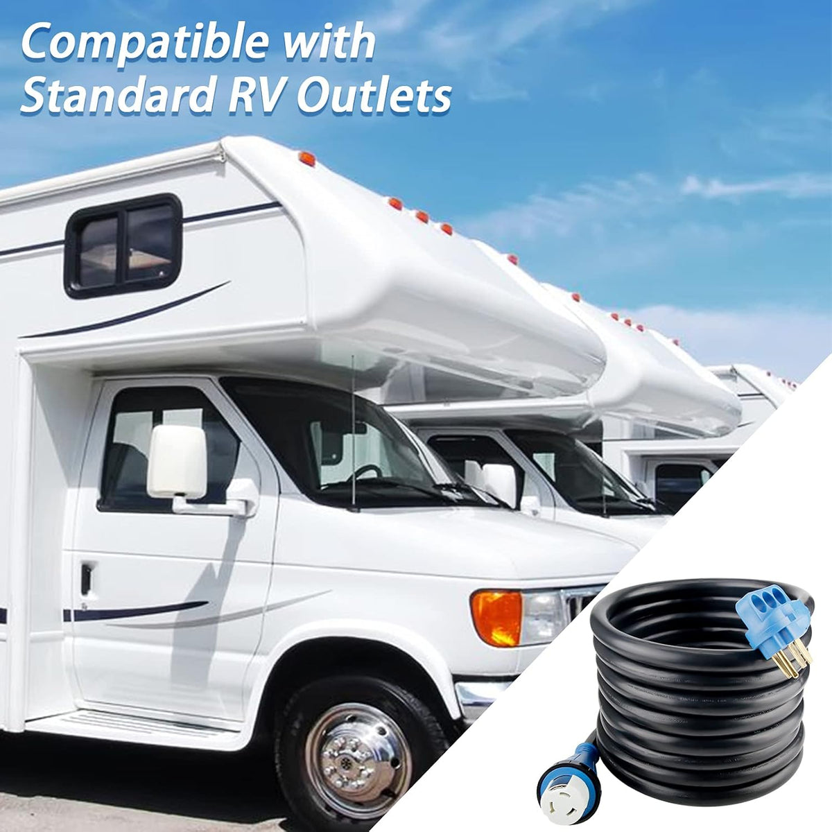 50 Amp 50 Feet RV Power Extension Cord, Heavy Duty STW Wire, Blue H4623