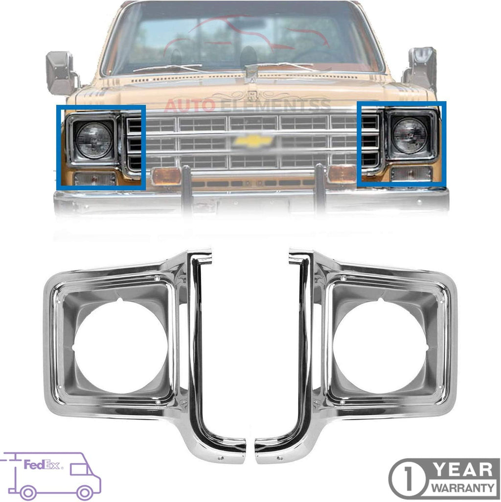 Chrome Headlight Trim Bezel Set for 1973-1978 Chevrolet GMC Pickup Truck, Pack of 2 I846711