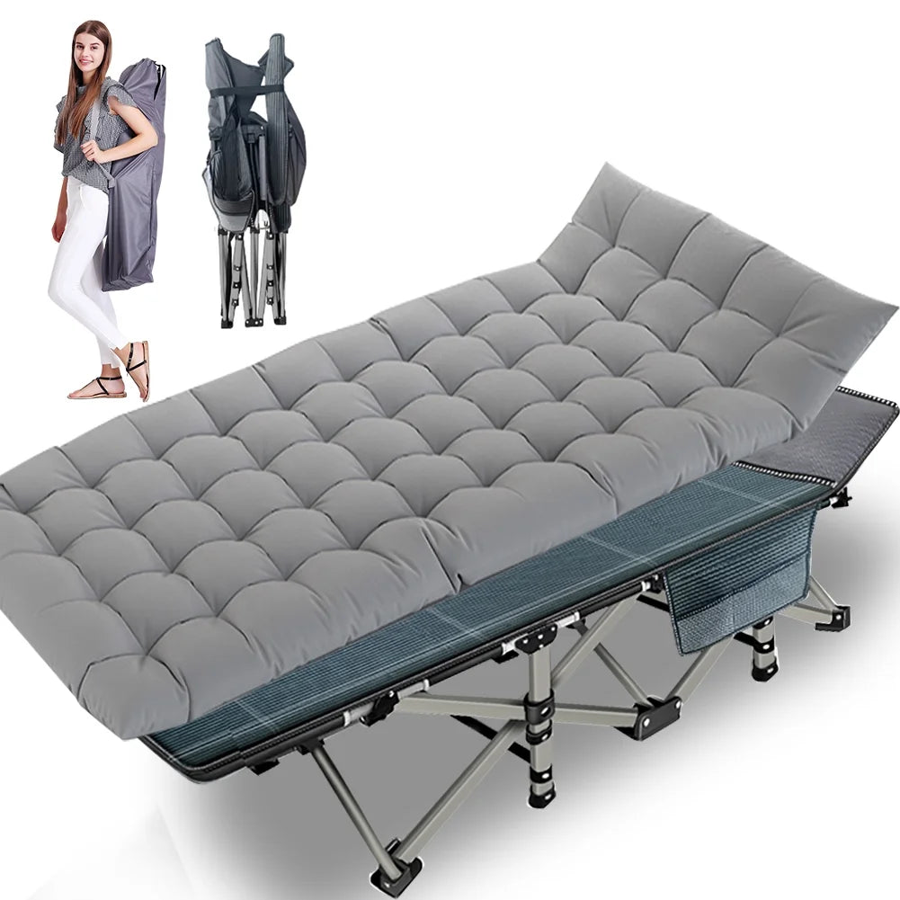 Folding Camping Cot with Thick Mattress, Double Layer Oxford, Carry Bag O6597