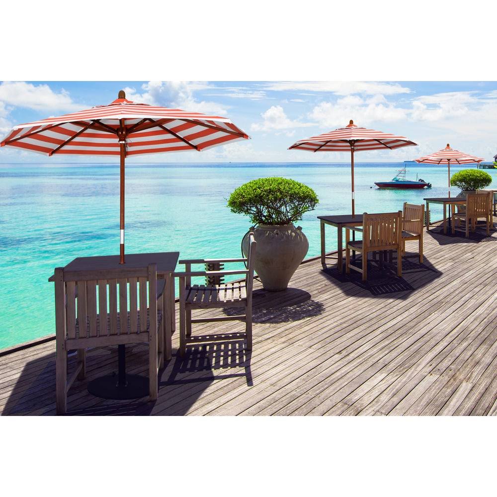 7.5ft Round Wood Umbrella - Pacific Blue H148