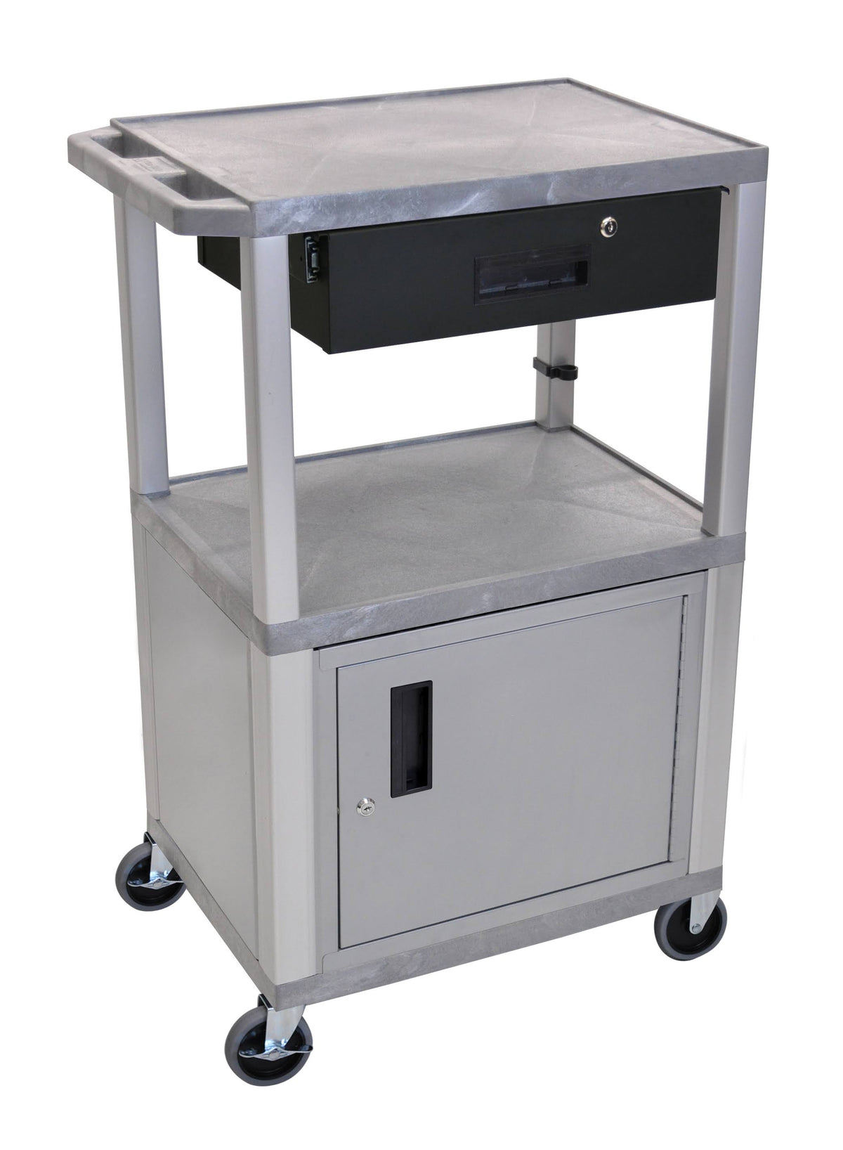 Gray Cart with Cabinet 3 Shelves and Drawer B5831