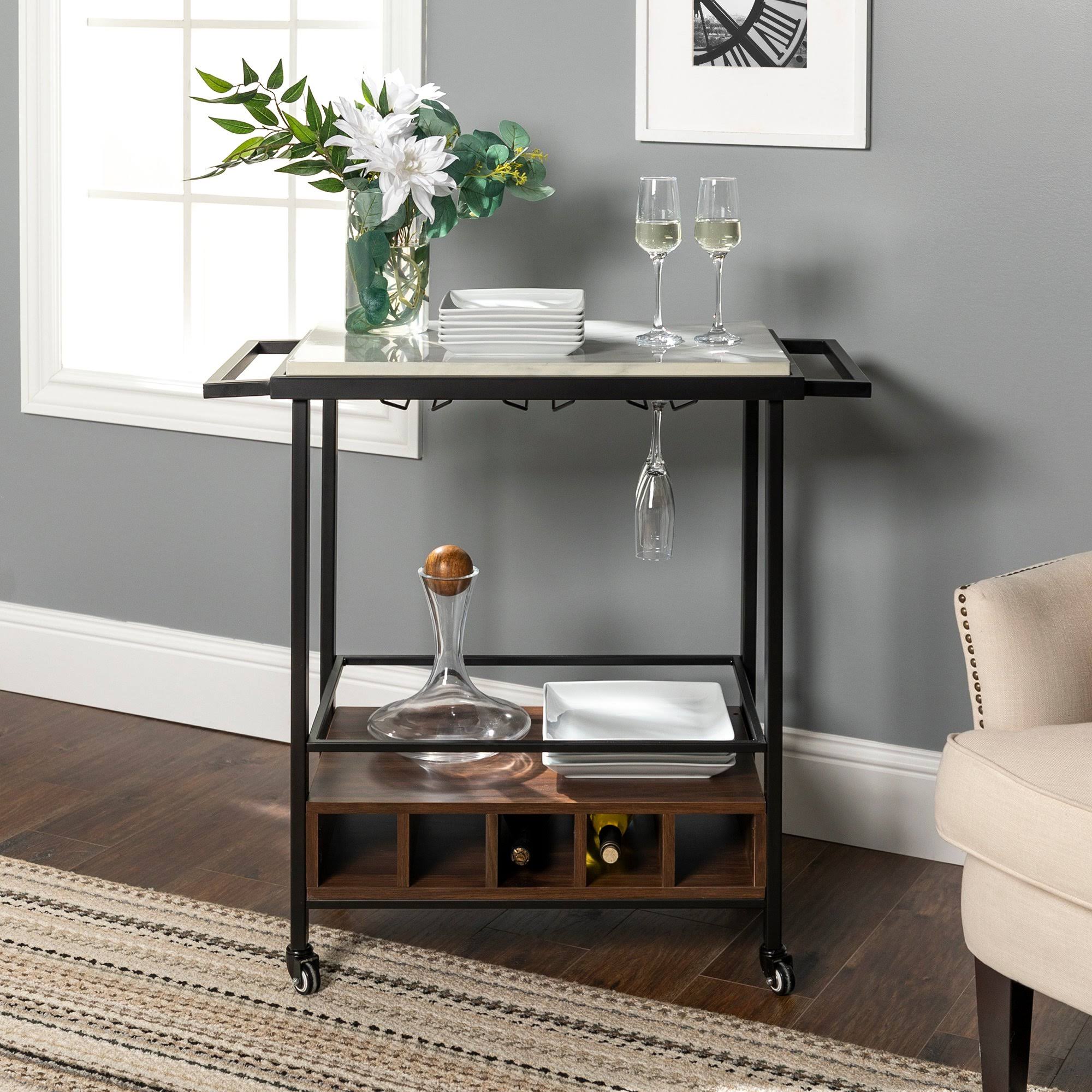 Black Marble Serving Bar Cart X485563