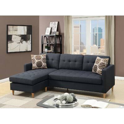 Black Linen Blend Reversible Corner Sectional A672558
