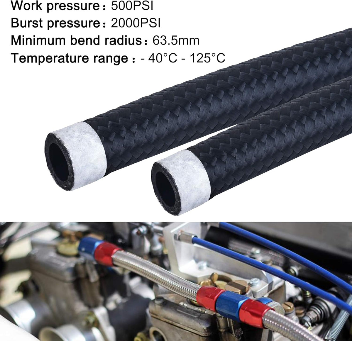 6AN Braided Nylon Stainless Steel Fuel Line Hose 20FT Black Pack of 2 R371855