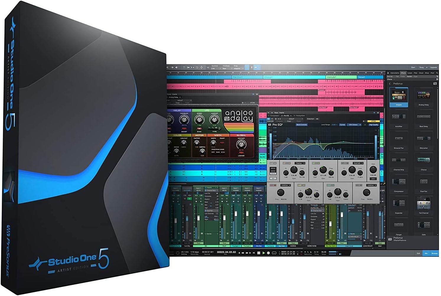 2x4 USB Audio/MIDI Interface with Studio One 5 Artist Software Pack with CR3-X Pair Studio Monitors and 1/4” Instrument Cables Z1786