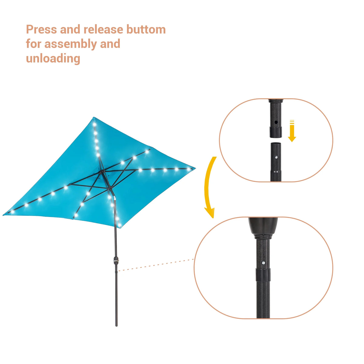 10 x 6.5ft LED Rectangle Outdoor Patio Umbrella with Polyester Canopy, Lake Blue W736
