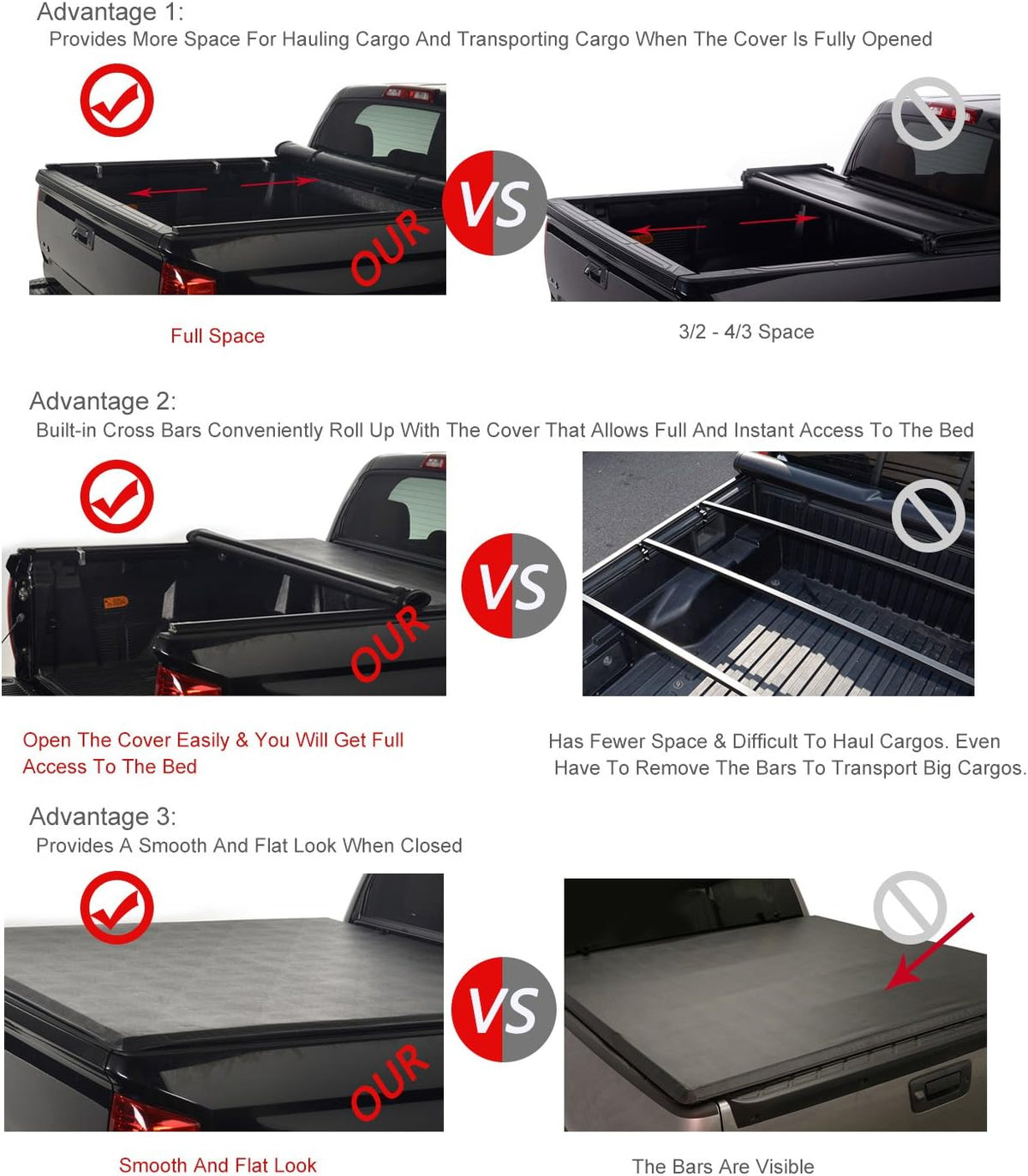 6.5ft Soft Roll up Fleetside Truck Bed Tonneau Cover X134442