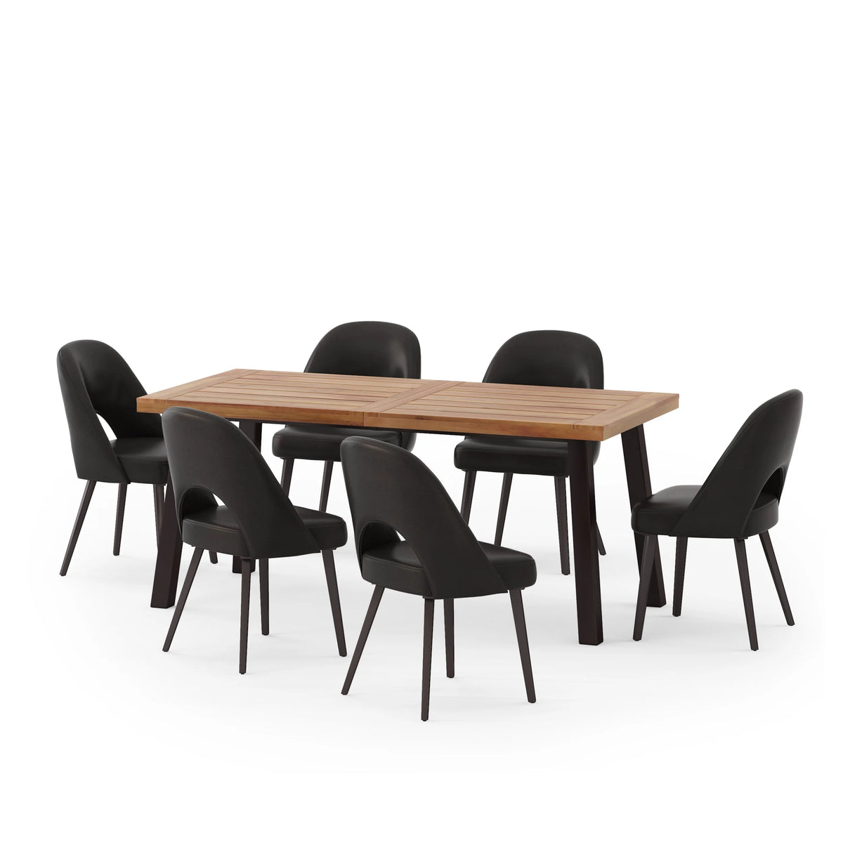 7 Piece Faux Leather Metal Wood Dining Set P410