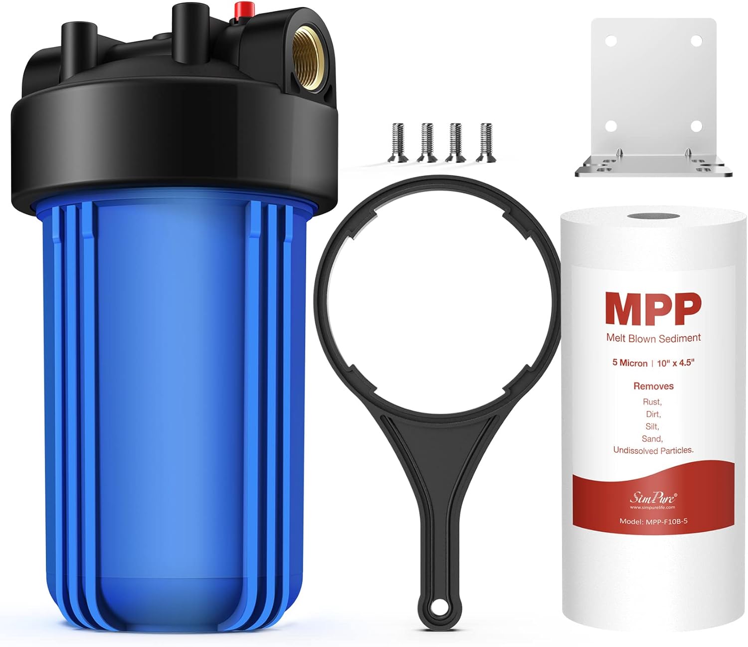 10 inch Whole House Water Filter Housing, 10 x 4.5 Sediment Carbon Cartridge Universal Housing, 1 NPT Port, Pressure Release, Pack of 2 R852573