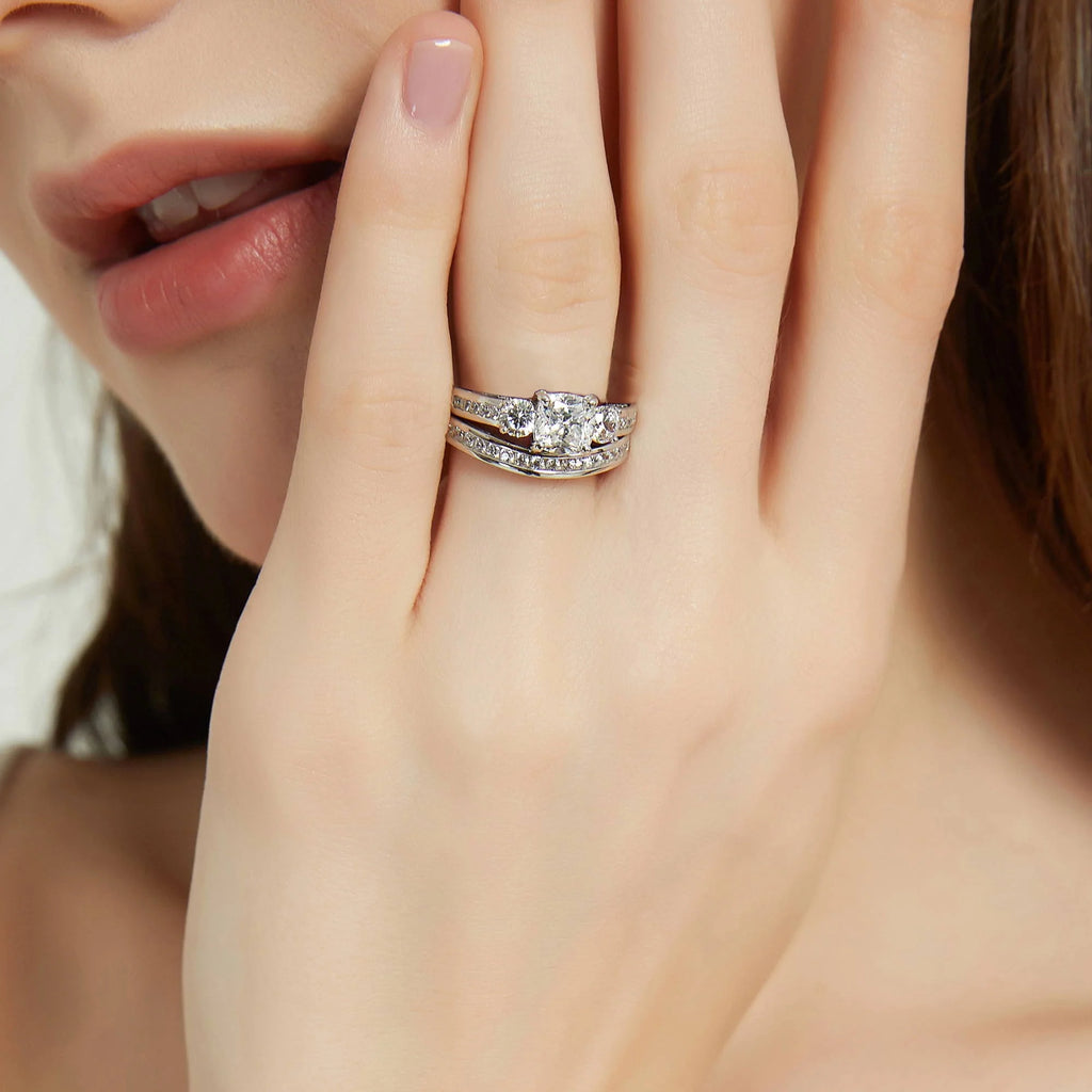 Sterling Silver Cushion Cut Cubic Zirconia Ring Set, Rhodium Plated Size 8.5 R7633