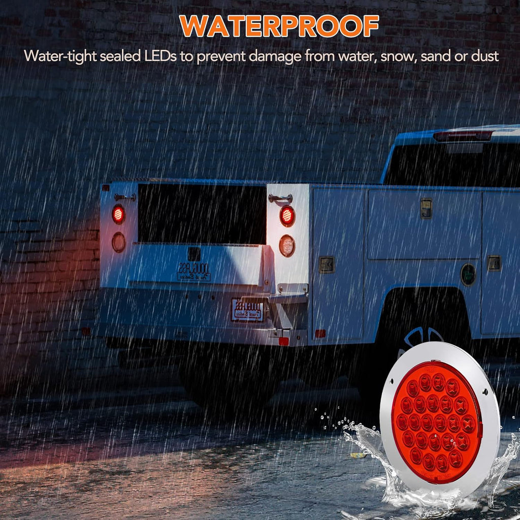 Red 4 Inch 24 LED Trailer Tail Light, 12V IP65 Waterproof, 4 Pcs X52023