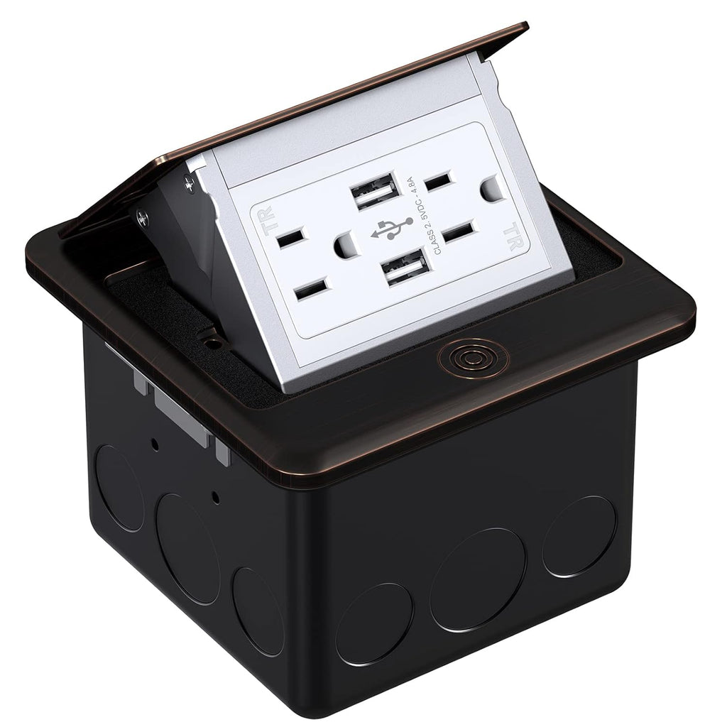 Black Pack of 2 Pop Up Floor Outlet Box with USB Recepatacle Outlet Y500688