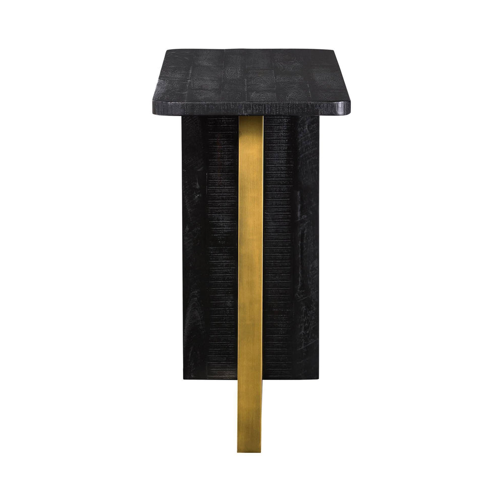 Black Wood Console Table with Antique Brass Accent A439730
