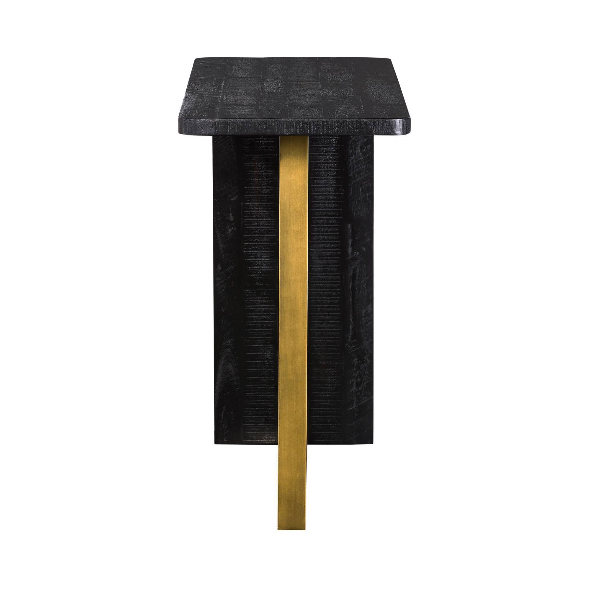 Black Wood Console Table with Antique Brass Accent A439730