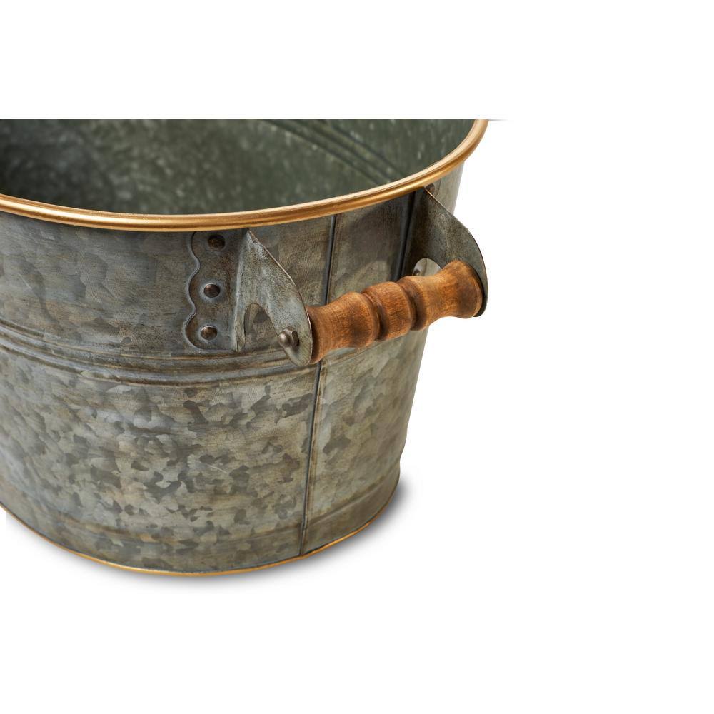 Aged Galvanized Oval Tub with Wood Handles T379693