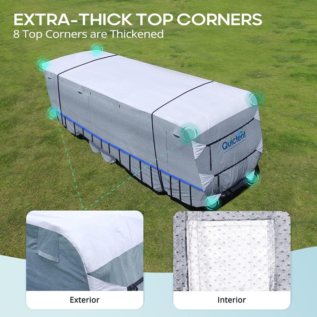RV Cover, Extra-Thick 6-ply, Fits 29-32Ft Motorhome, Breathable Waterproof Rip-Stop Anti-UV with 2 Windproof Straps, 4 Tire Covers J864683