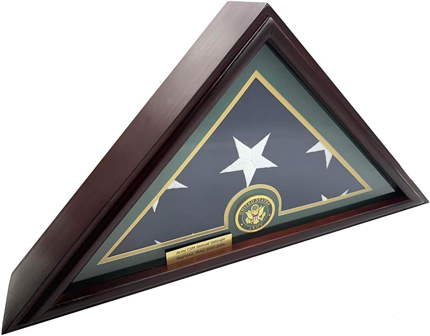 Solid Wood Cherry Finish Flag Display Case with Customized Name Plate P23263