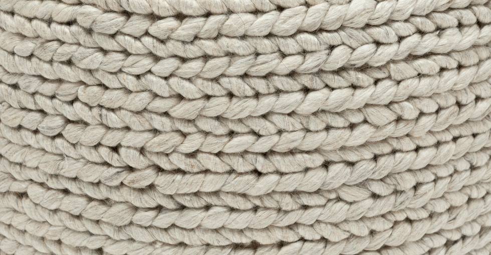 Ivory Braided Chunky Wool Pouf Y16849