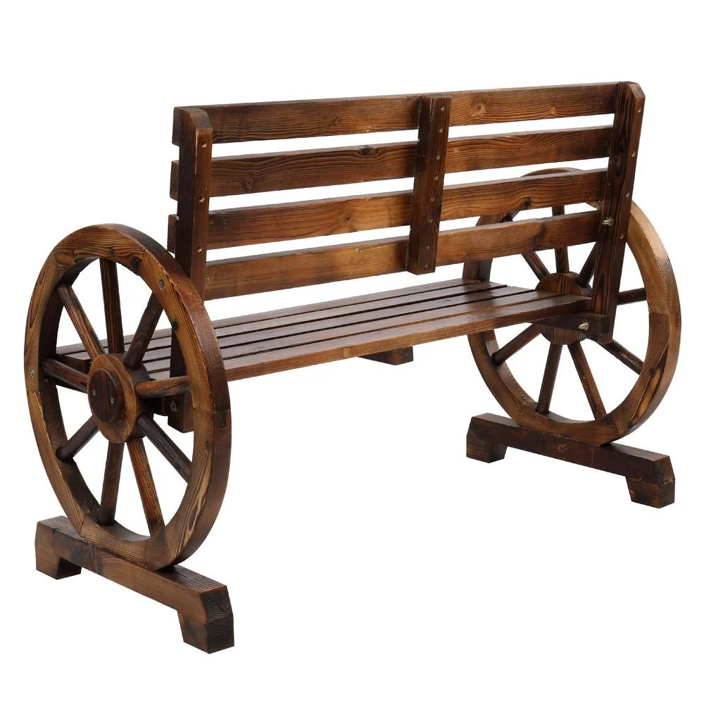 Rustic 2-Person Wooden Wagon Wheel Bench K5257