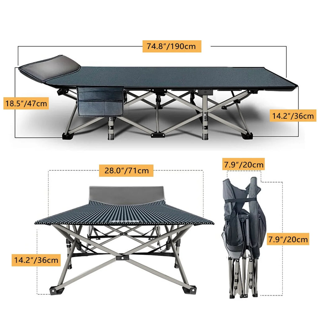Folding Camping Cot with Thick Mattress, Double Layer Oxford, Carry Bag O6597