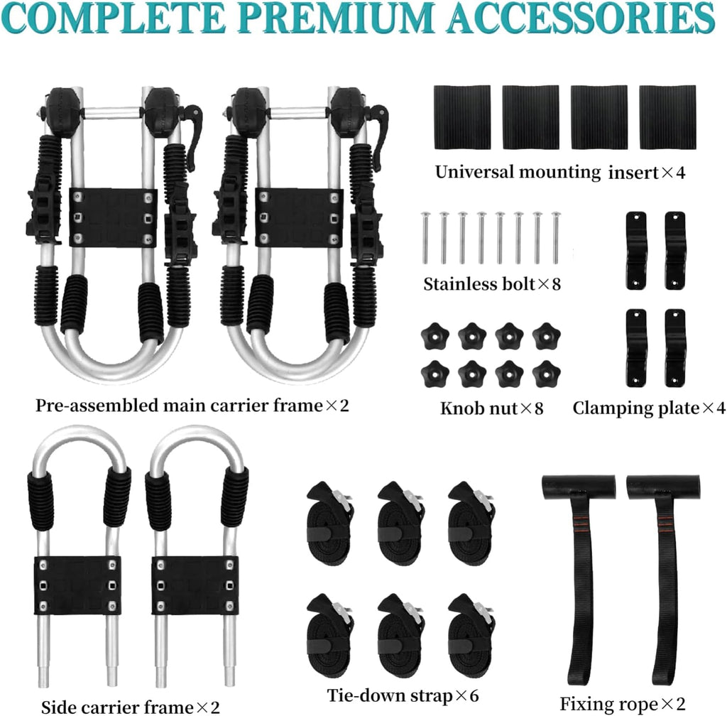 Kayak Roof Rack 4-in-1 Car Roof Carrier Rack, Folding J Bar for 2 Kayaks, Canoe, Surfboard, SUP G123117