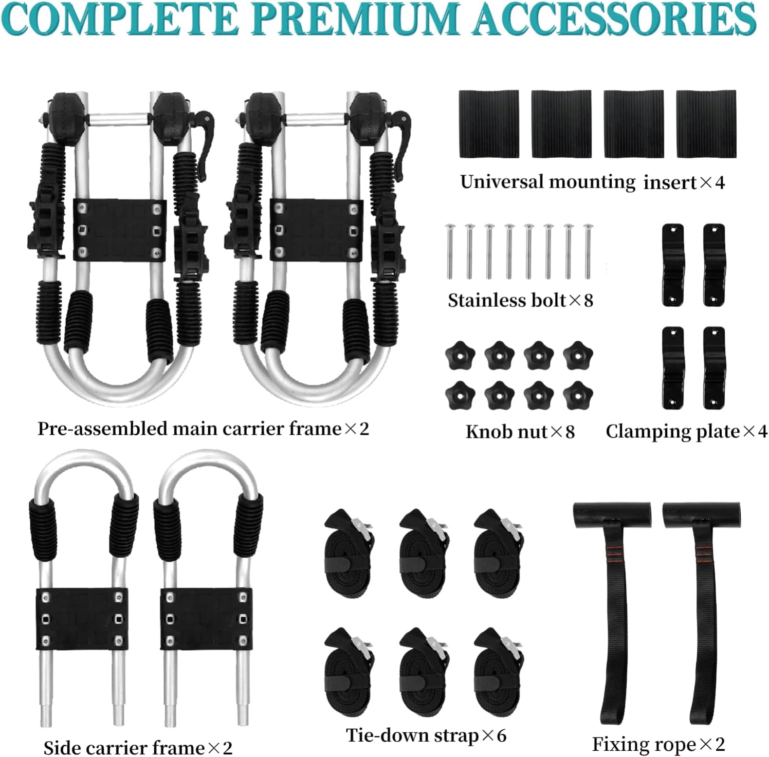 Kayak Roof Rack 4-in-1 Car Roof Carrier Rack, Folding J Bar for 2 Kayaks, Canoe, Surfboard, SUP G123117